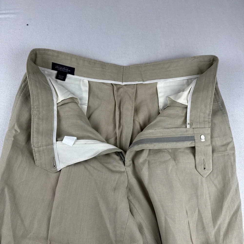 Brooks Brothers Mens Beige 100% Linen Mens Pants fits 36*26 lightweight